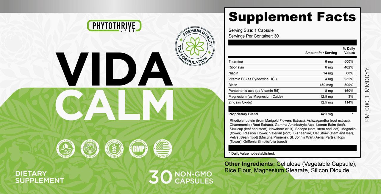 VidaCalm Supplement Facts